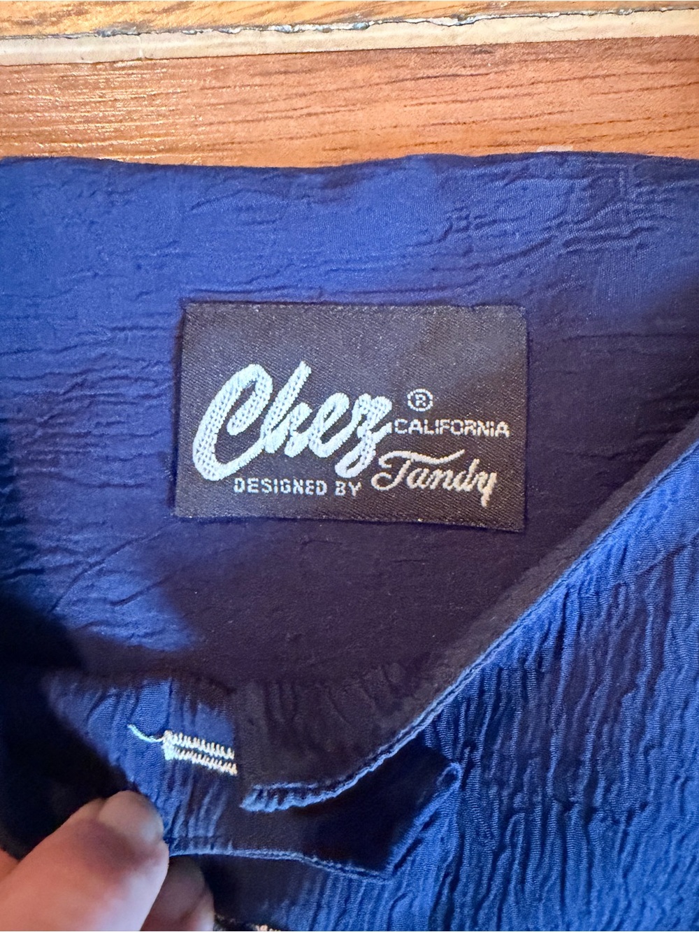 Vtg early 80s Chez California by Tandy navy blue button-front midi shift dress - Picture 2 of 5